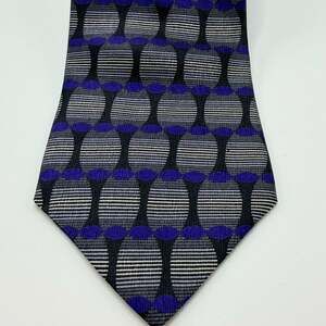 George Machado Black Blue and Silver Geometric Silk Necktie